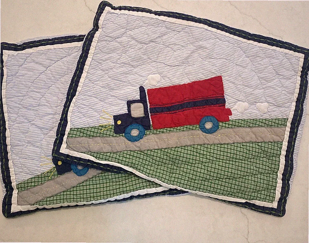 2 Pottery Barn Kids Standard Padded Pillow Shams Truck Transportation Bedding