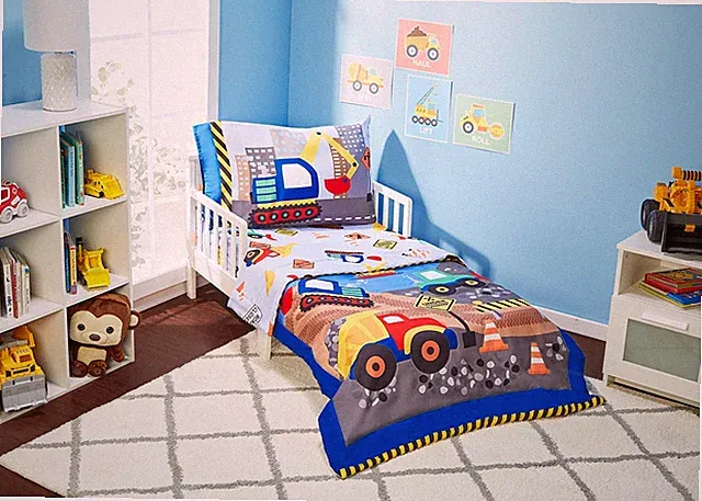 4 Piece Bedding Set - Under Construction - Includes Comforter, Flat Sheet, Fi...