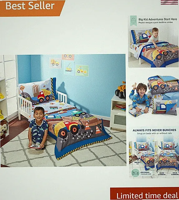 4 Piece Under Construction Toddler Bedding Set - Comforter, Sheets & Pillowcase