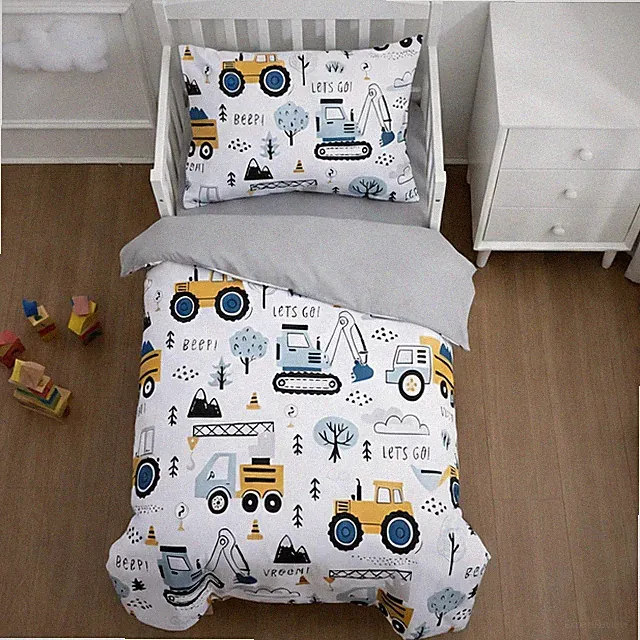 4 Pieces Construction Toddler Bedding Set for Baby Boys,Tree Truck Vehicles E...