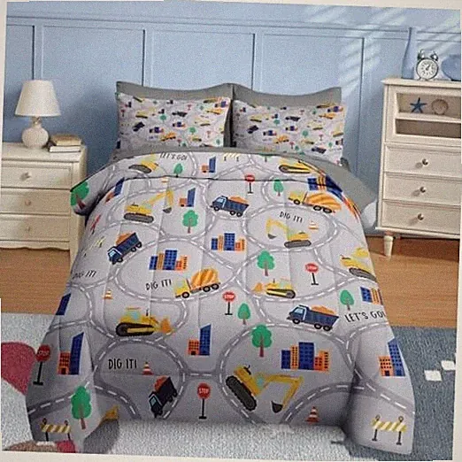 5 Pcs Comforter Set Size, Construction Vehicles Car Bedding Twin Cartoon Car 5