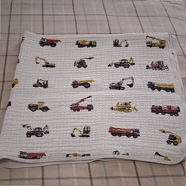 Addison Belle Kids Blanket Organic Cotton Construction Vehicles Pattern White