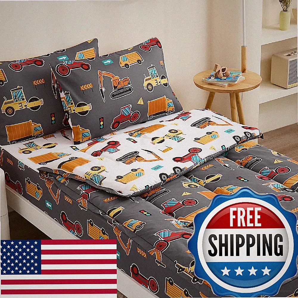 Anibedding 3Pcs Zip Up Bedding Comforter Set for Boys, Grey Vehicle All in One Z