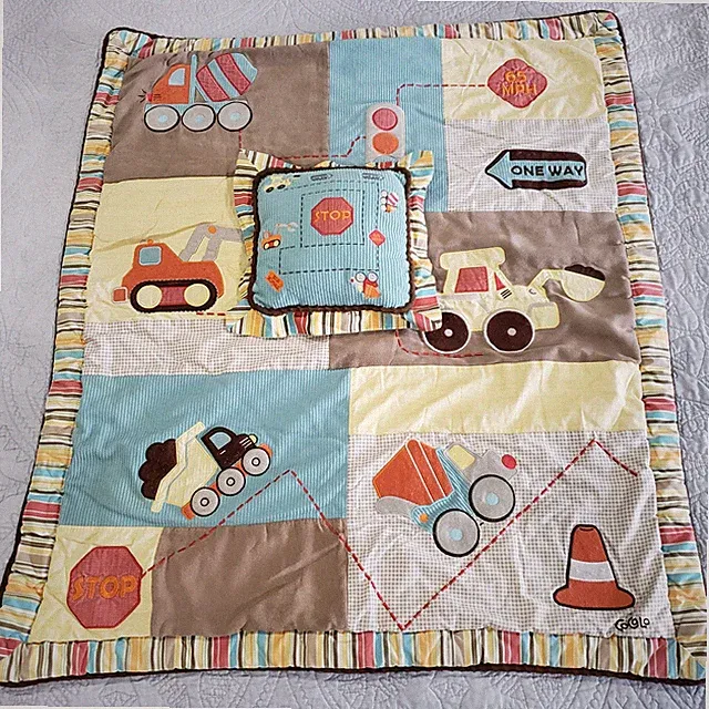 Baby Crib Quilt Set Cars Trucks Applique Boys Nursery Bedding Toddler Room Decor
