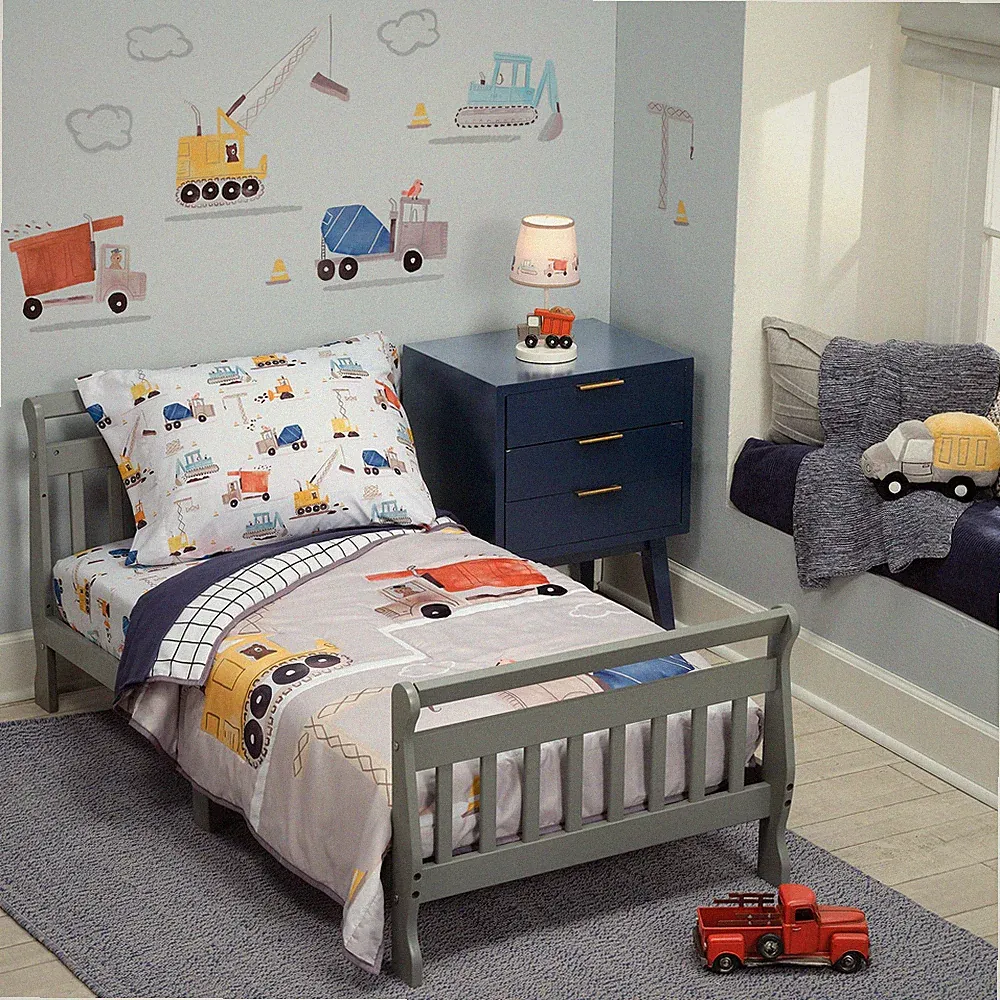 Bedtime Originals 4-Piece Construction Zone Gray/Navy/White Toddler Bedding Set