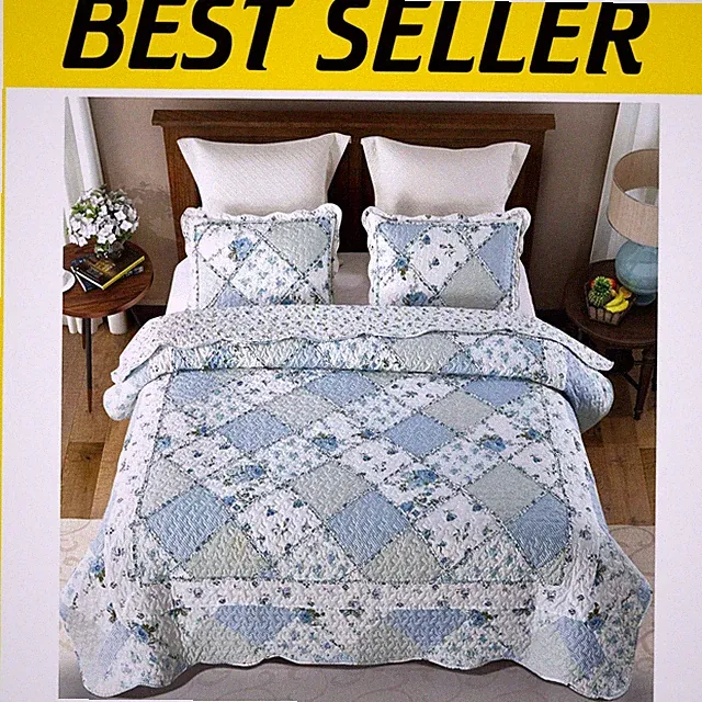 Blue Floral Patchwork Oversized King Quilt Set