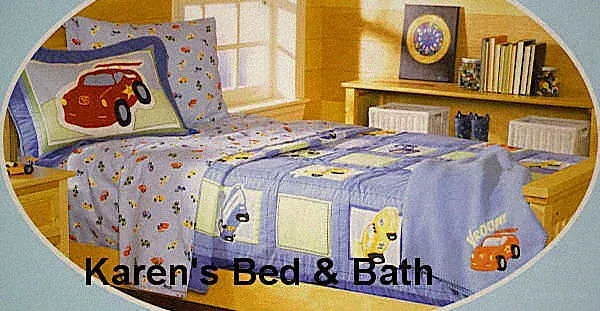 Boys Race Car Twin Quilt Bedspread Set 66x86 with Pillow Sham – Blue Car Bedding