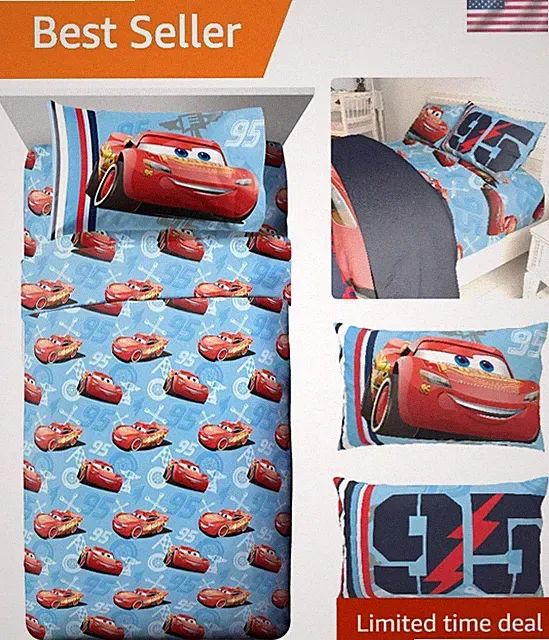 Cars 95 Full Size Sheet Set with Lightning McQueen Kids Bedding 4 Piece