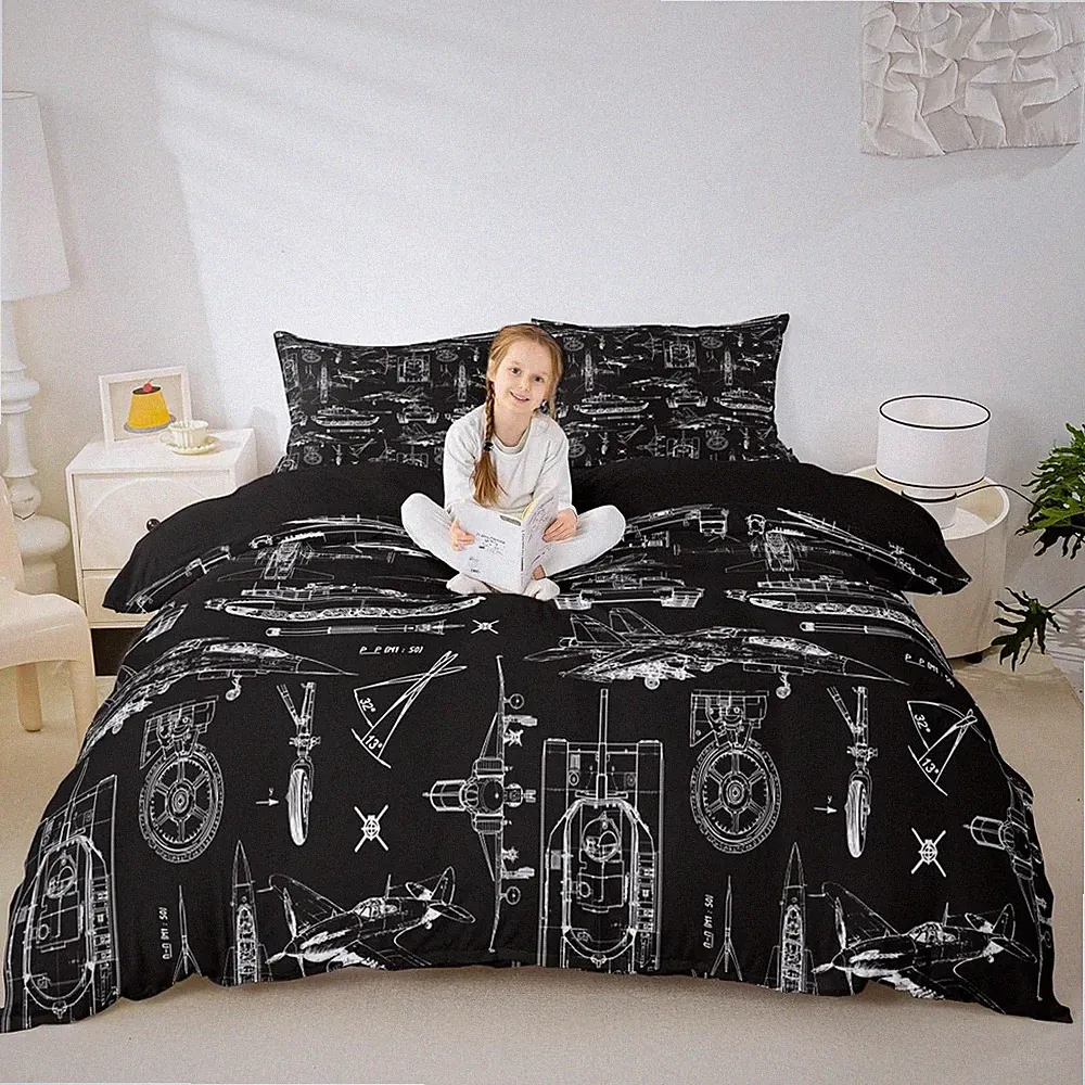 Cars Tank Duvet Cover Set Twin Size,Military Style Aircraft Transport Vehicle...
