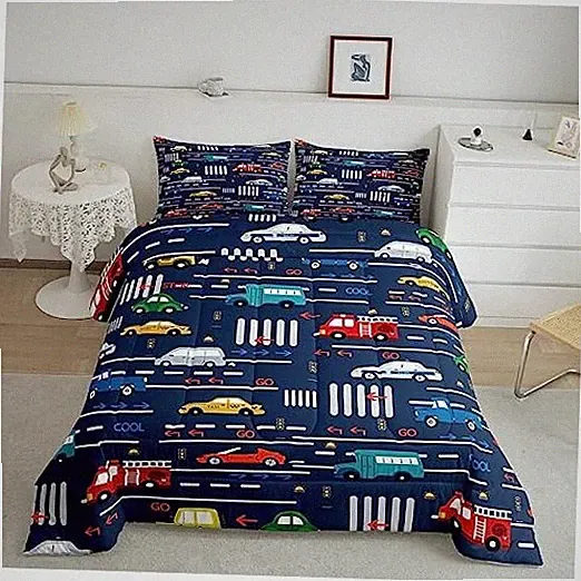 Cartoon Car Bedding Set Queen Size Transport Vehicles Cars Comforter Set