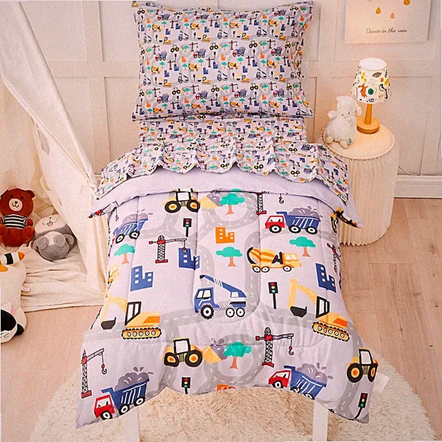 Construction Toddler Bedding Set for Boys 4 Piece Bed-in-a-Bag Toddler Comfor...