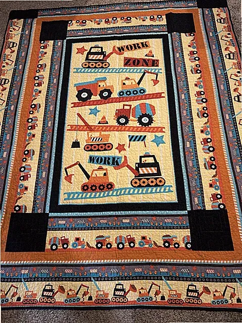 Construction Truck Dumptruck Quilt 53x65 Toddler Bed,Travel Or Throw Nice Weight