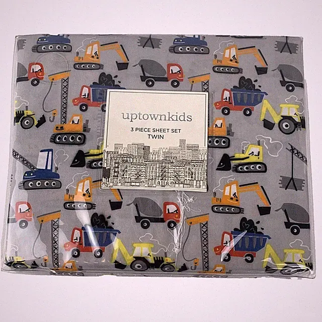 Construction Trucks Twin Sheet Size Set Tractor Bulldozer Crane Dump Truck NEW