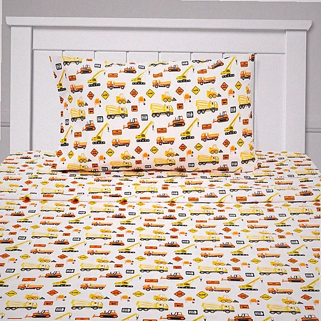 Construction Vehicles Dump Trucks Cranes Kids Sheet Set Twin, Twin XL, Full