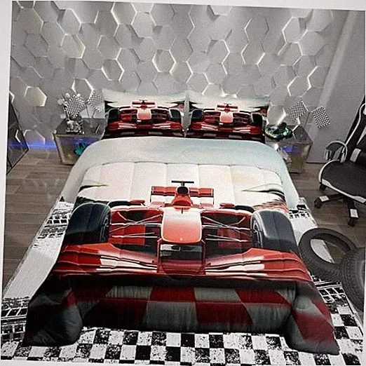 Cool Racing Car Boys Girls Comforter Set Size,3D Red Formula Car Full Multi 33