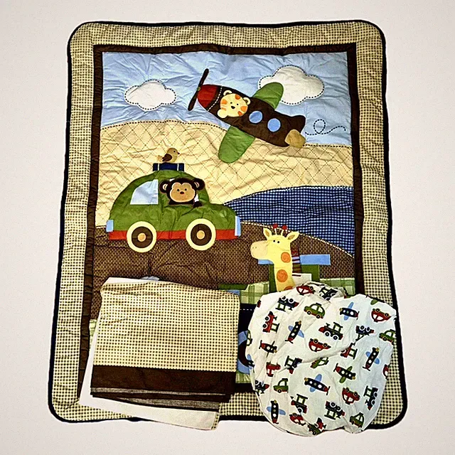 Crown Crafts Plane Train Car Boy's Crib Comforter Quilt Bed Skirt Sheet