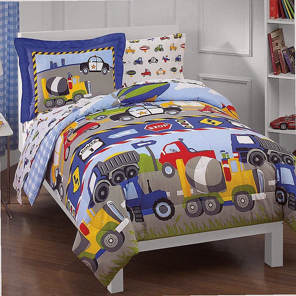 Dream Factory Trucks Tractors Cars Boys 5-Piece Bedding Kids Construct