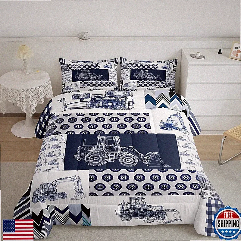 Feelyou Kids Construction Comforter Set Full Size Equipment Trucks Bedding Set