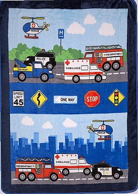 Fire, Police and Rescue Vehicles Toddler Boy's Soft Blanket Throw, 30" X 40"