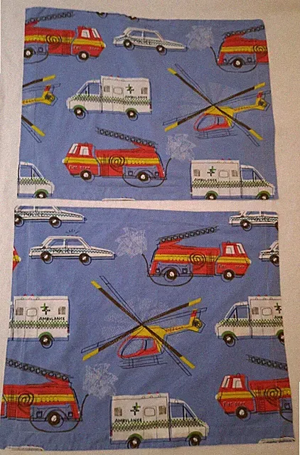 Fun Pair of Company Kids Standard Pillow Shams ~ Fire Truck Ambulance Helicopter