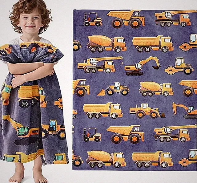 Kids Construction Truck Flannel Blanket – Soft Cozy Boys Gift Throw