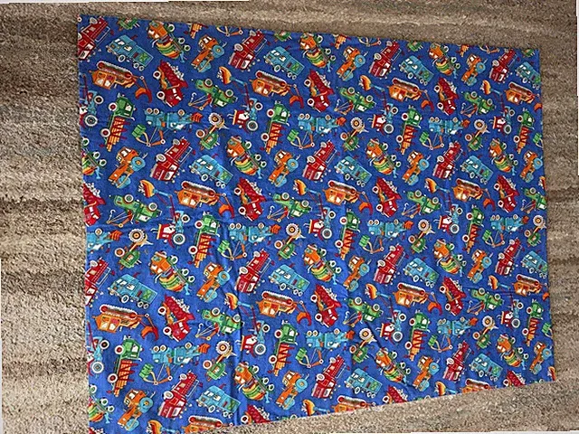 Kids Construction Truck Quilt Toddler Crib Bedding Blue Plaid Reversible Vintage