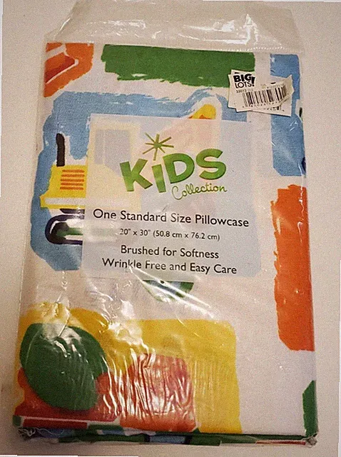 Kids Construction Trucks Heavy Equipment One Standard Size Pillowcase - NEW