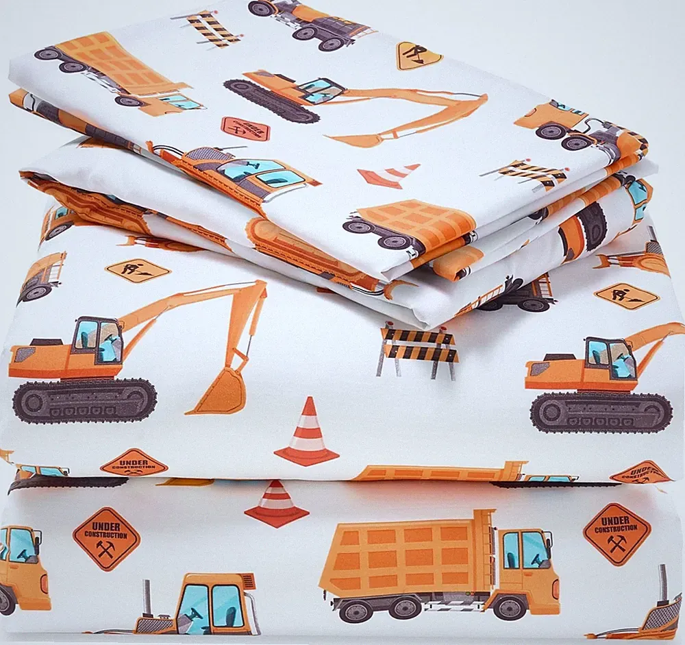 Kids Full Sheet Set Construction Vehicle - 4 Piece Soft Microfiber Bed Sheets