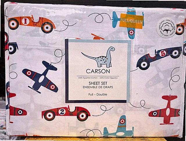 KIDS Full Size Egyptian Cotton VEHICLES Sheet Set - Planes Race Cars