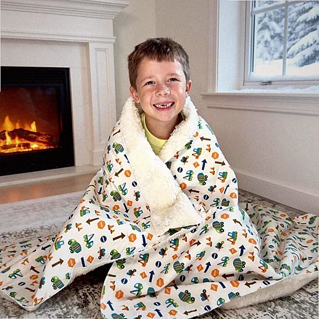 Kids Sherpa Throw Blanket Trucks, Cranes & Construction Vehicles 40" X 60"