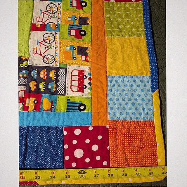 Kids Toddler Patchwork Handmade Quilt Blanket Vehicles Bicycles Trucks Busses