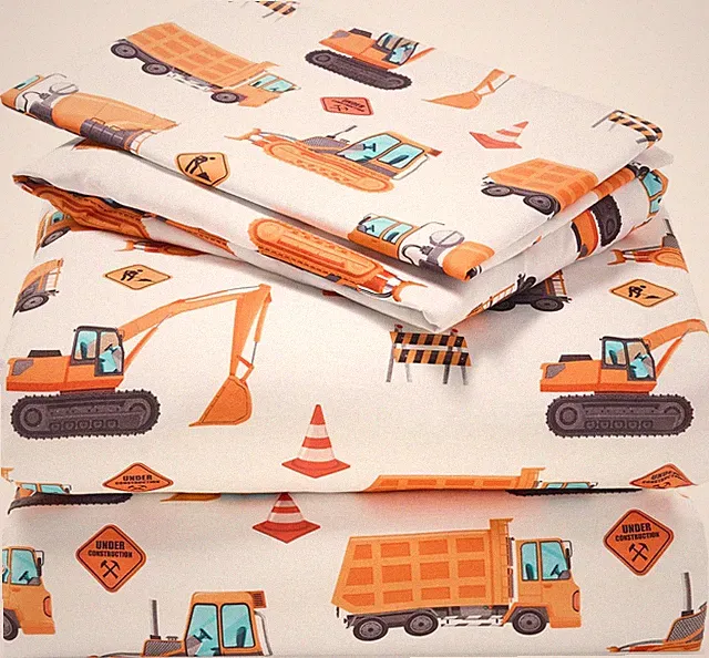 Kids Twin Sheet Set Construction Vehicle - 3 Piece Soft Microfiber Bedding
