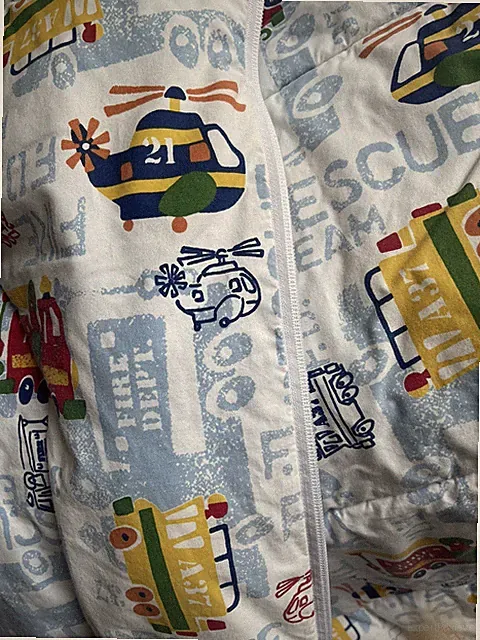 LANDS' END HOME Kids Sleeping Bag Blanket Fire Rescue Team Dept Truck Red Blue