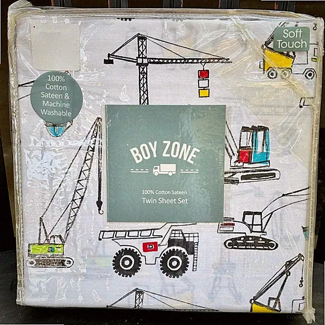 New BOY ZONE TWIN Size Soft Cotton Sateen Construction Vehicles Sheet Set