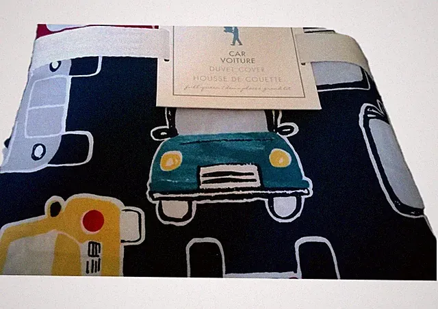 New Pottery Barn Kids DUVET Car VEHICLE Full / Queen truck bus taxi navy Boys