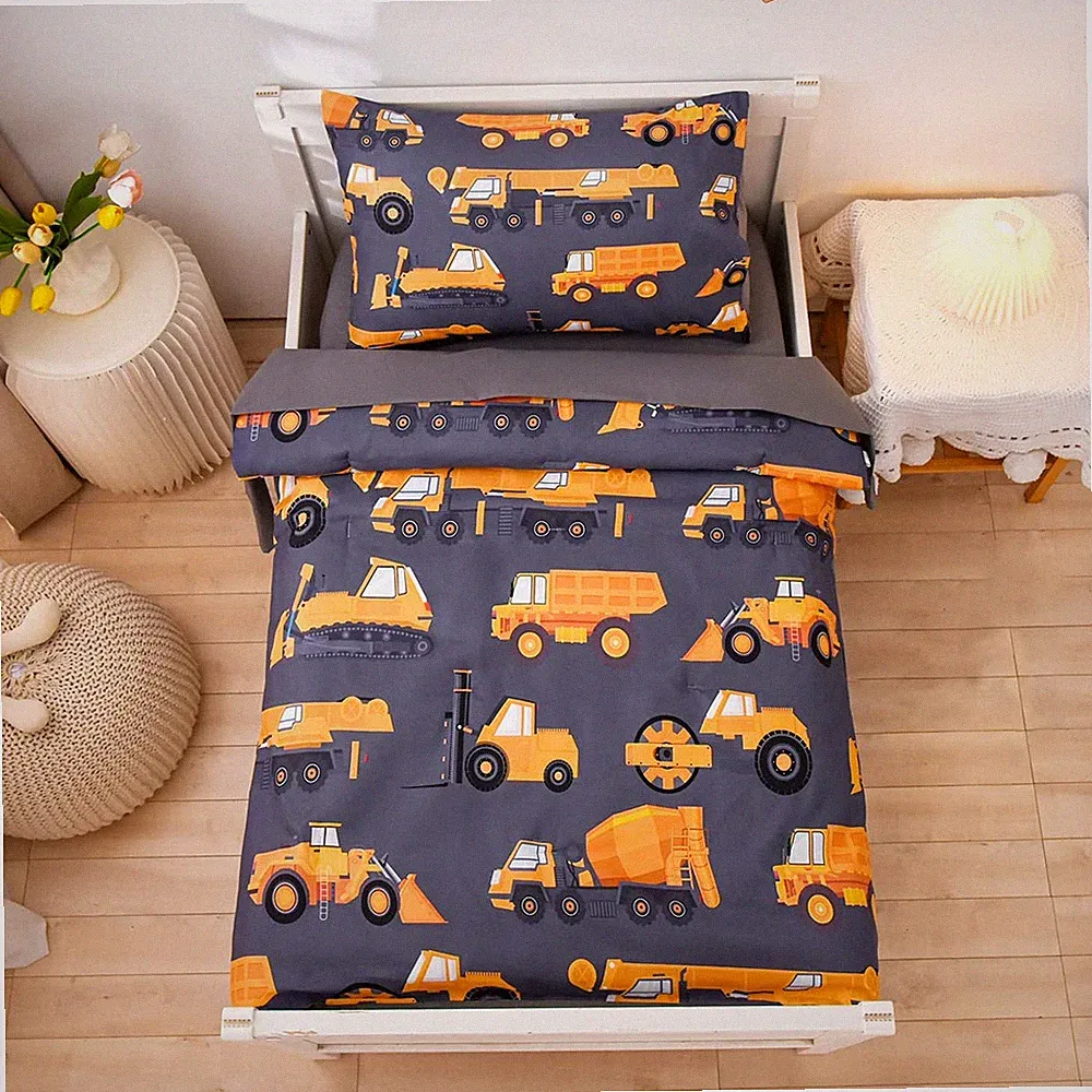 NTBED 4 Pieces Construction Toddler Bedding Set for Baby Boys, Truck Vehicles Ex