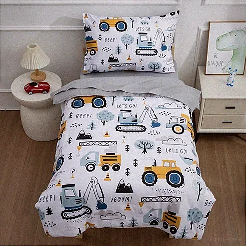 NTBED 4 Pieces Construction Toddler Bedding Set for Baby Toddler, Grey Blue