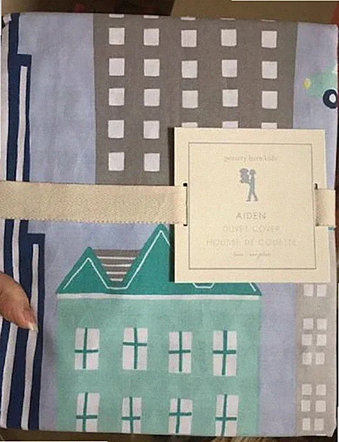 Pottery Barn Aiden Standard Sham Blue Car Trucks Vehicle Buildings Kids New🦩