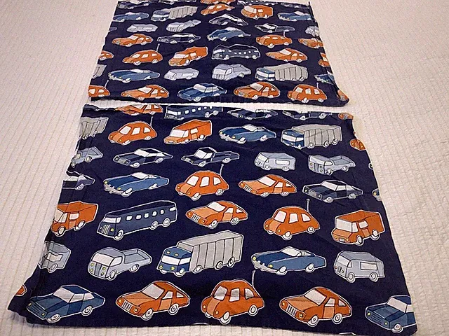 Pottery Barn Kids 2 Orange Cars Blue Truck Standard Pillow Shams Organic Cotton