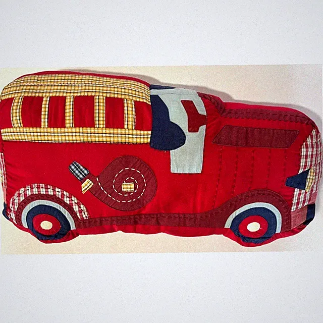 Pottery Barn Kids Colorful Firetruck Pillow Red Ladder Hose Fireman Firewoman