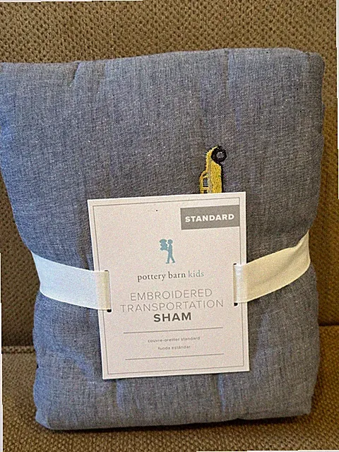 Pottery Barn Kids Embroidered Transportation Icons Striped Standard Sham New