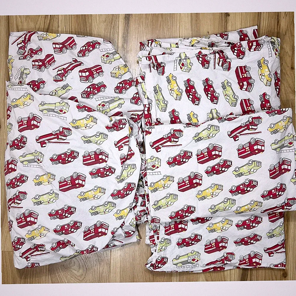 Pottery Barn Kids Fire Truck Sheet Set Twin Organic Cotton White Bedding Set
