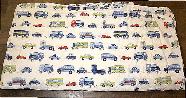 Pottery Barn Kids Full/Queen Duvet Cover Cars & Trucks Print Blue Green Red