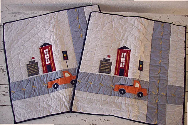 Pottery Barn Kids "Things That Go" Quilted Euro Shams (2)~26x26~100% Cotton