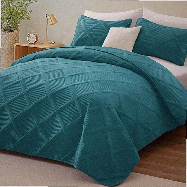 Teal Basket-Weave King Quilt Set - Modern Lightweight Bedspread for All Seasons