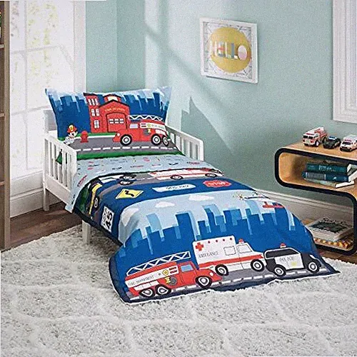 TODDLER BEDDING SET Fire Police Rescue Comforter Flat Fitted Sheet EVERYDAY KIDS