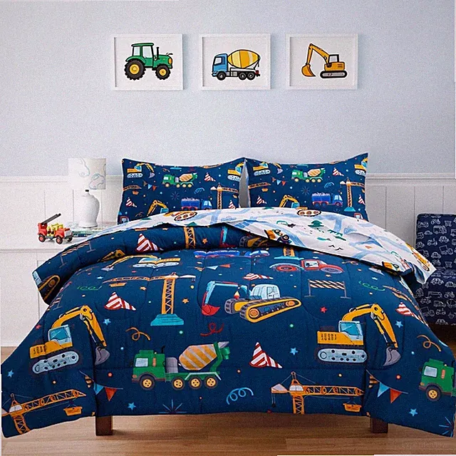 Trucks Tractors Cars Boy Bedding Comforter Set with Sheets, Full Size Cartoon...