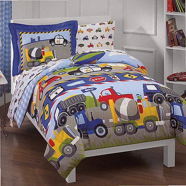 Trucks Tractors Cars Boys 5-Piece Bedding Construction Comforter Sheet Set, T...
