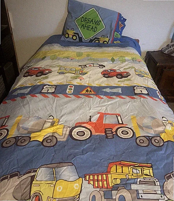 Twin Construction Vehicles Bedding Set Comforter Pillow Sham Bedskirt Multicolor