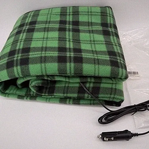 Unbranded Electric Car Blanket 12V Heated Fleece Travel Throw Green Black Plaid